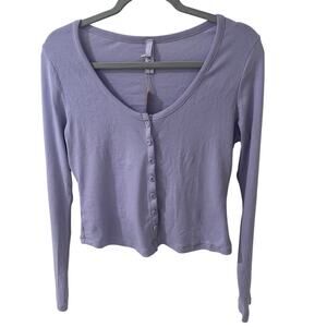 SKIMS Logo Pointelle LS Cropped Cardigan Top in Lavender Purple, size L